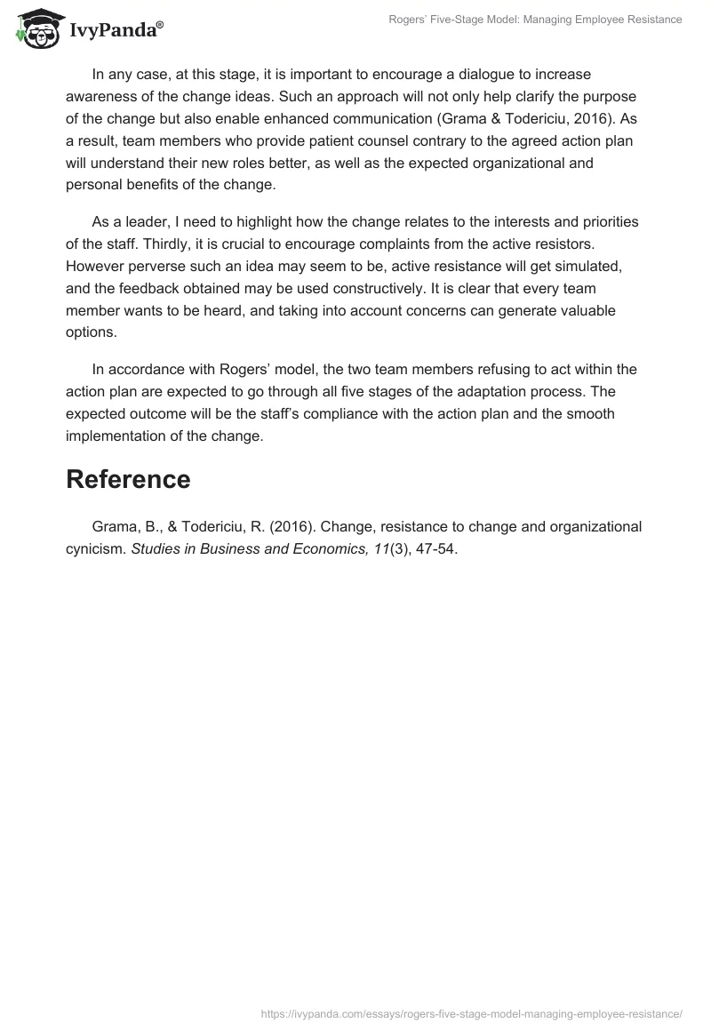 Rogers’ Five-Stage Model: Managing Employee Resistance. Page 2
