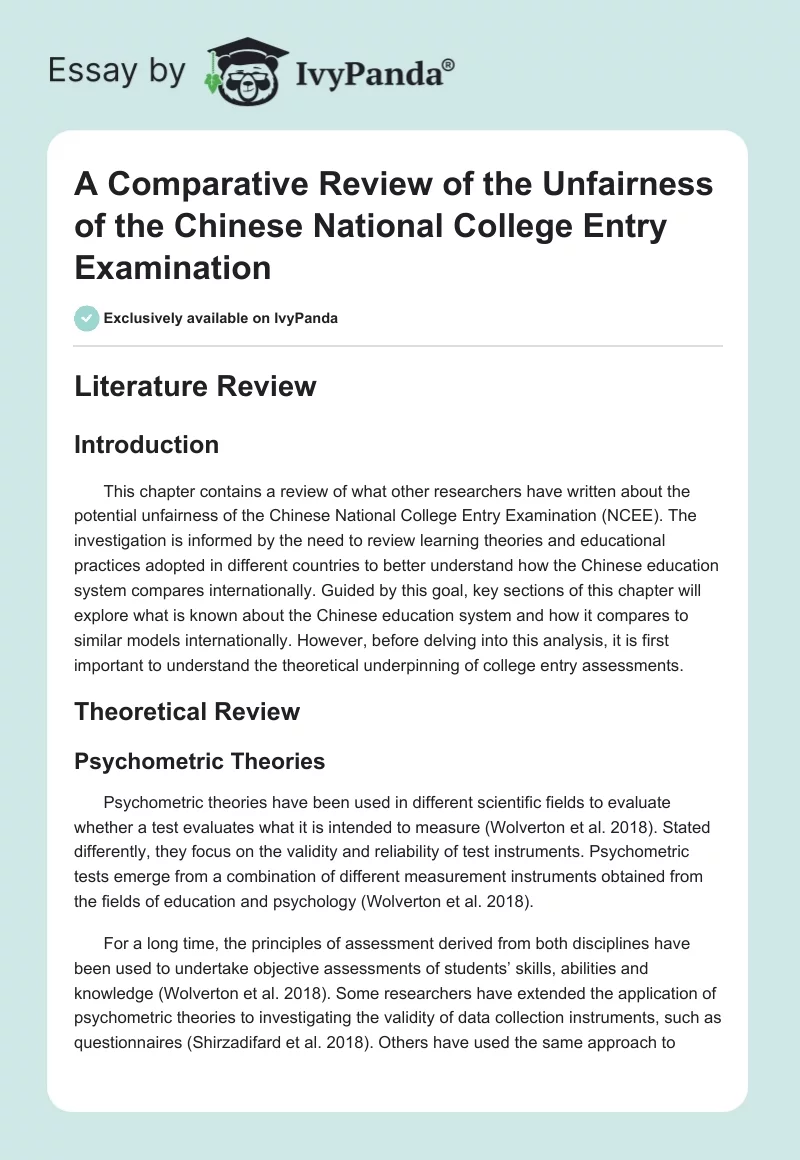 A Comparative Review of the Unfairness of the Chinese National College Entry Examination. Page 1
