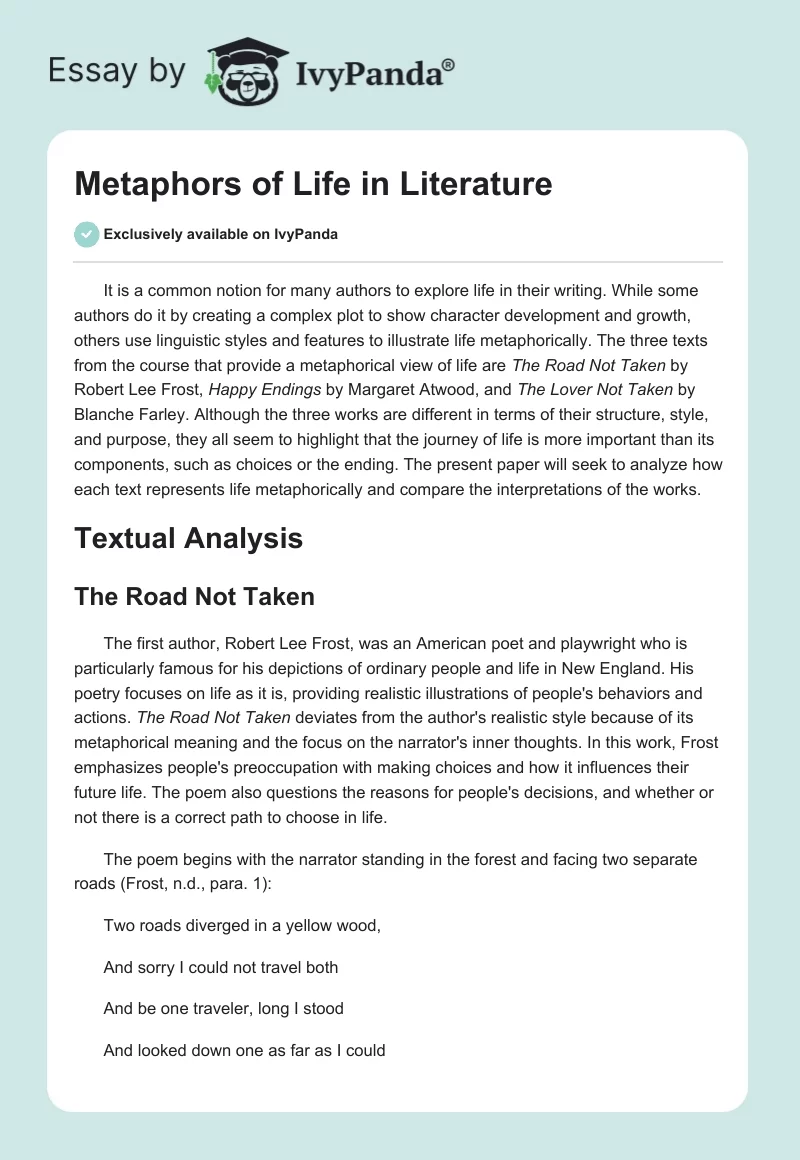 Metaphors of Life in Literature. Page 1