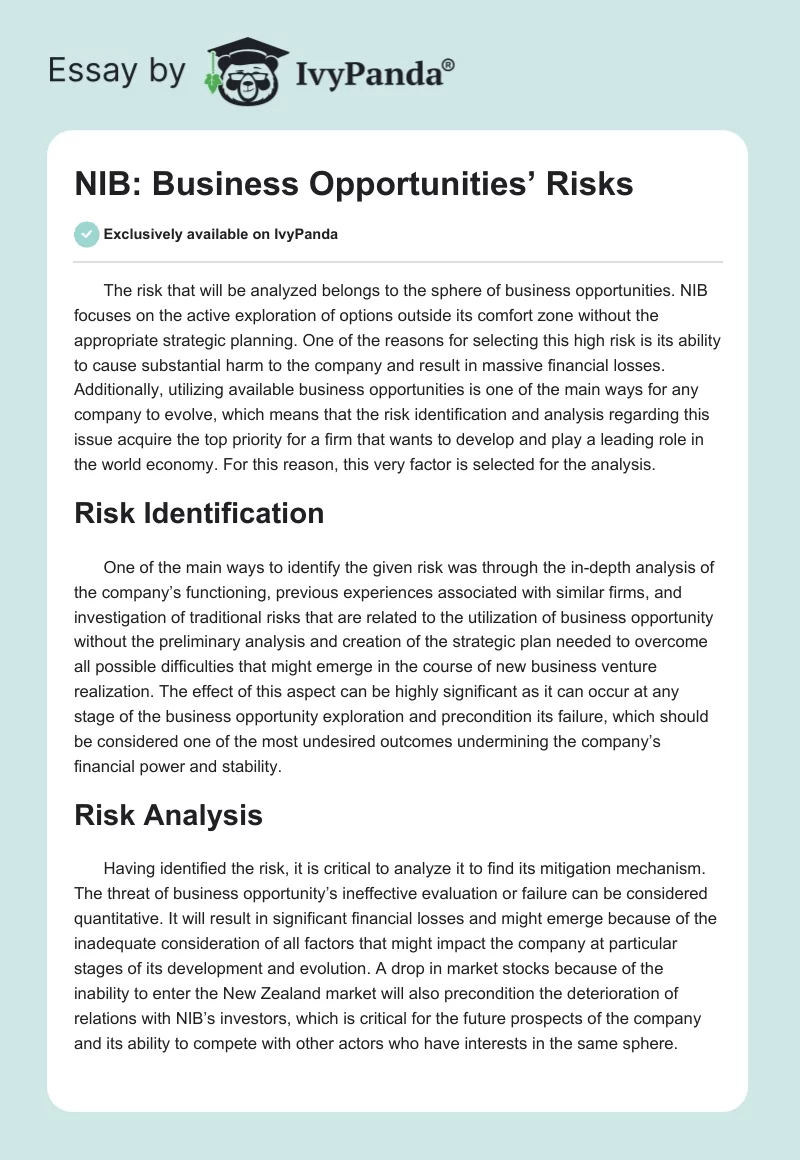 NIB: Business Opportunities’ Risks. Page 1
