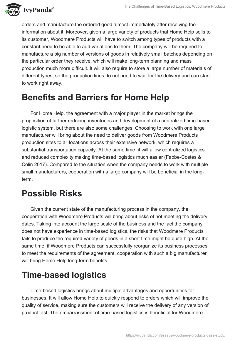 The Challenges of Time-Based Logistics: Woodmere Products. Page 2