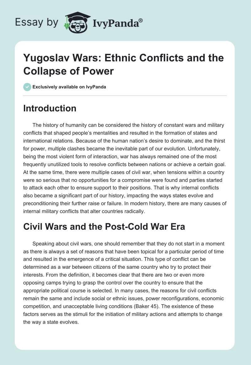 Yugoslav Wars: Ethnic Conflicts and the Collapse of Power. Page 1