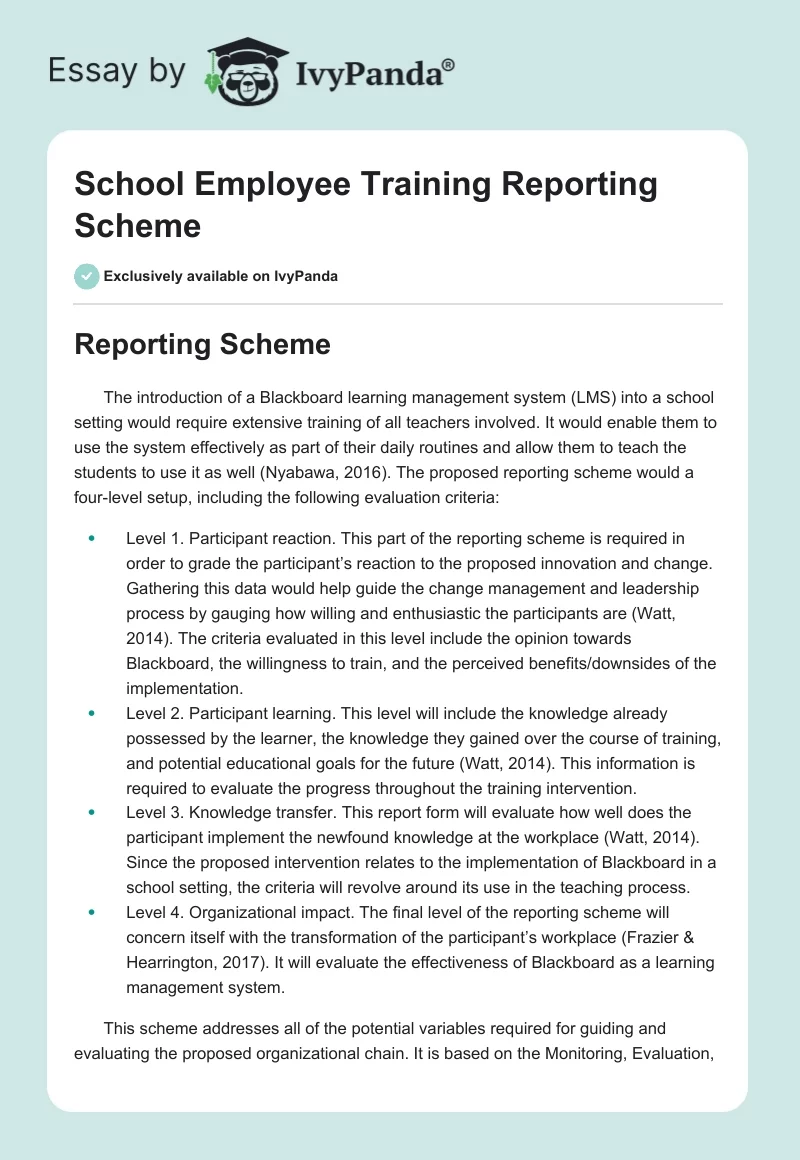 School Employee Training Reporting Scheme. Page 1