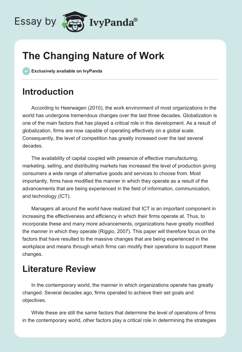 The Changing Nature of Work. Page 1