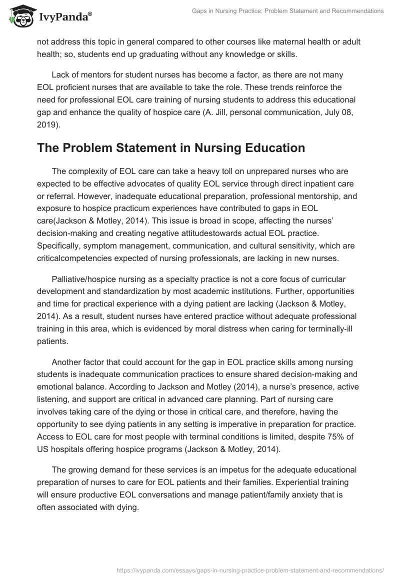 Gaps in Nursing Practice: Problem Statement and Recommendations. Page 2