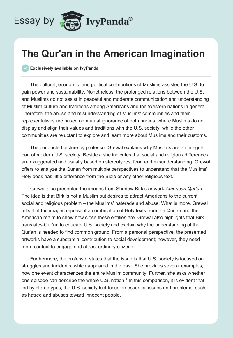 The Qur'an in the American Imagination. Page 1