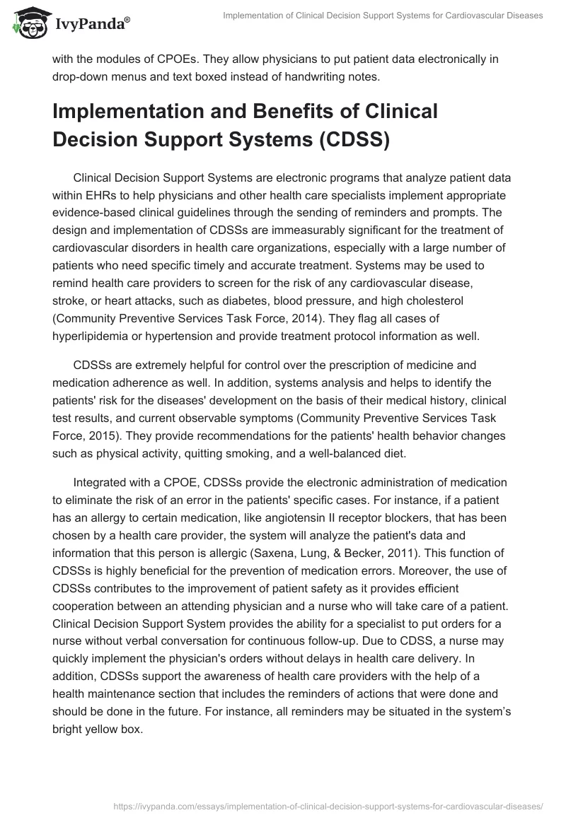 Implementation of Clinical Decision Support Systems for Cardiovascular Diseases. Page 3