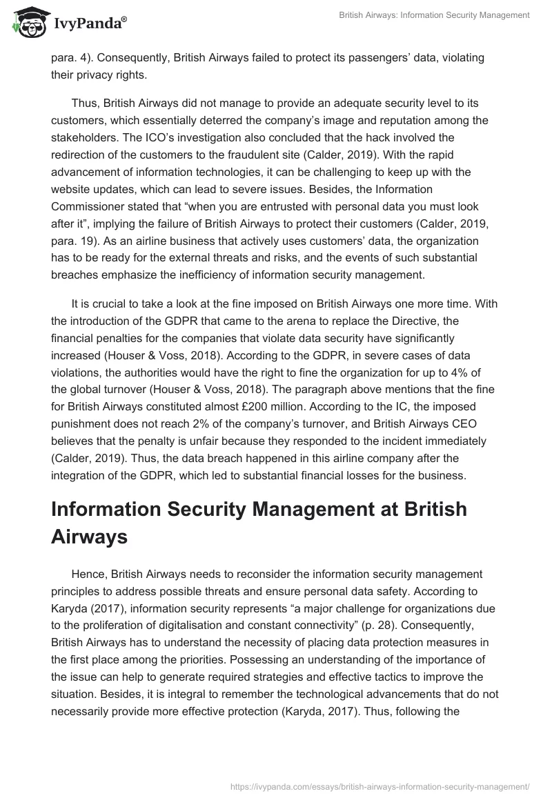 British Airways: Information Security Management. Page 4