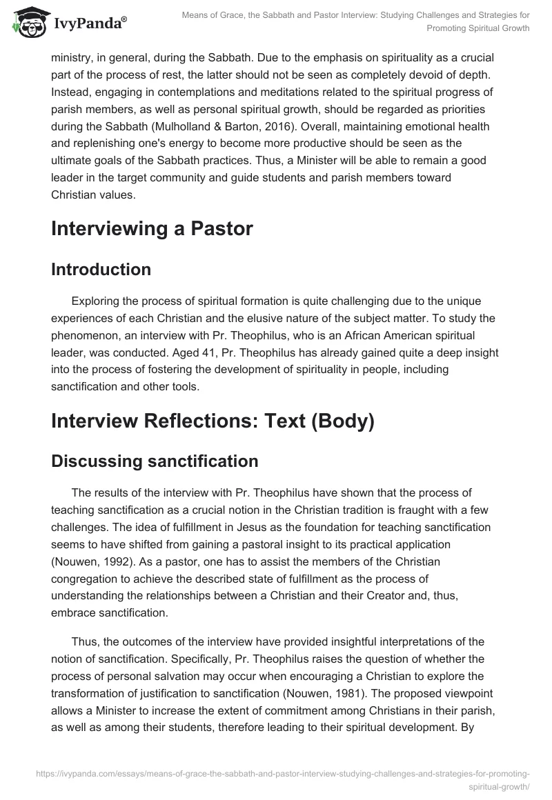 Means of Grace, the Sabbath and Pastor Interview: Studying Challenges and Strategies for Promoting Spiritual Growth. Page 3
