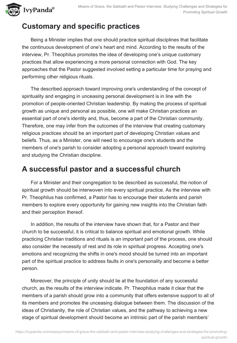 Means of Grace, the Sabbath and Pastor Interview: Studying Challenges and Strategies for Promoting Spiritual Growth. Page 5