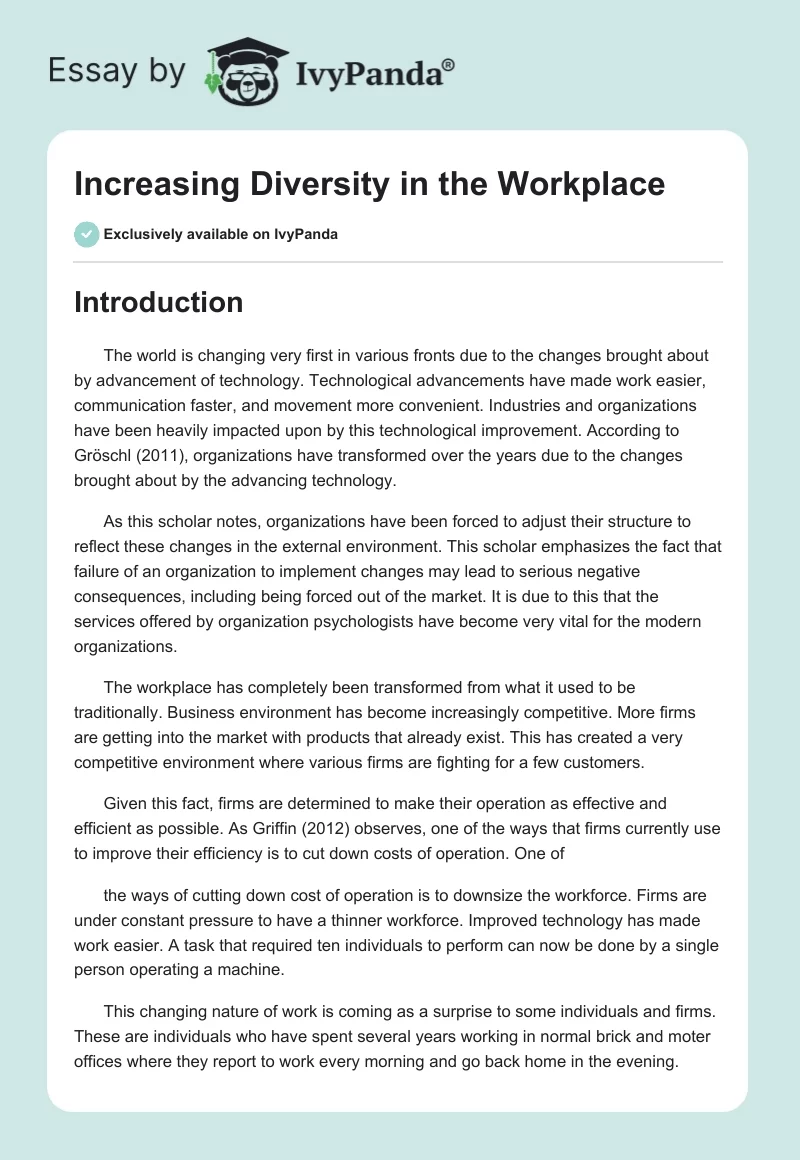 Increasing Diversity in the Workplace. Page 1