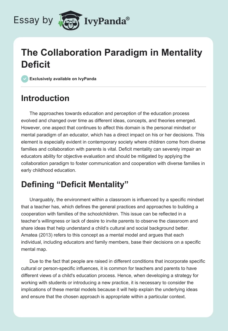 The Collaboration Paradigm in Mentality Deficit. Page 1