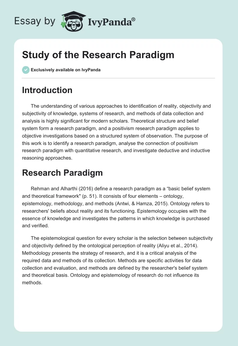 Study of the Research Paradigm. Page 1