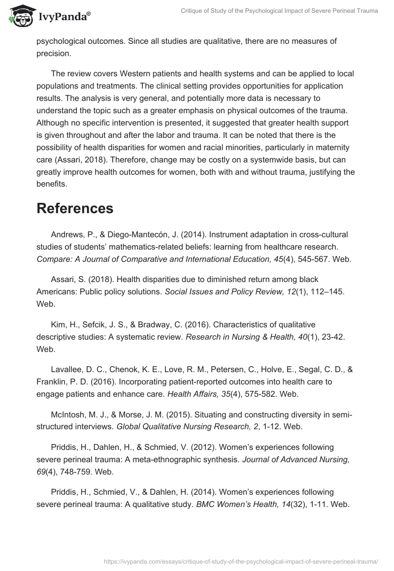 Critique of Study of the Psychological Impact of Severe Perineal Trauma. Page 4