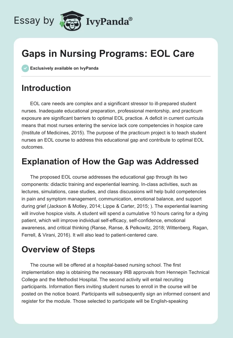 Gaps in Nursing Programs: EOL Care. Page 1