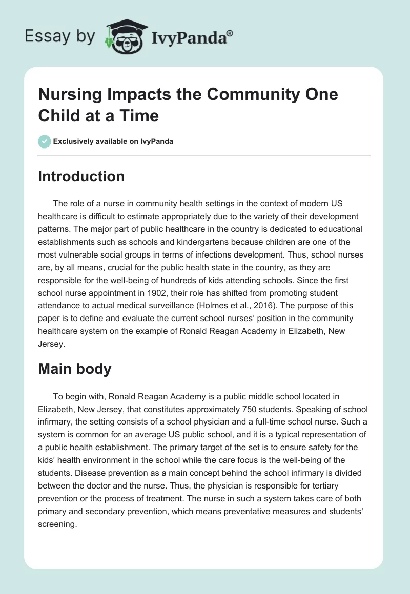 Nursing Impacts the Community One Child at a Time. Page 1