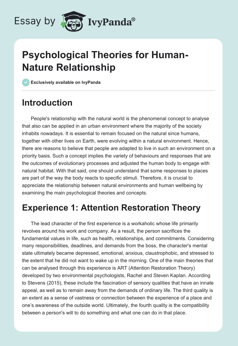 Psychological Theories for Human-Nature Relationship. Page 1