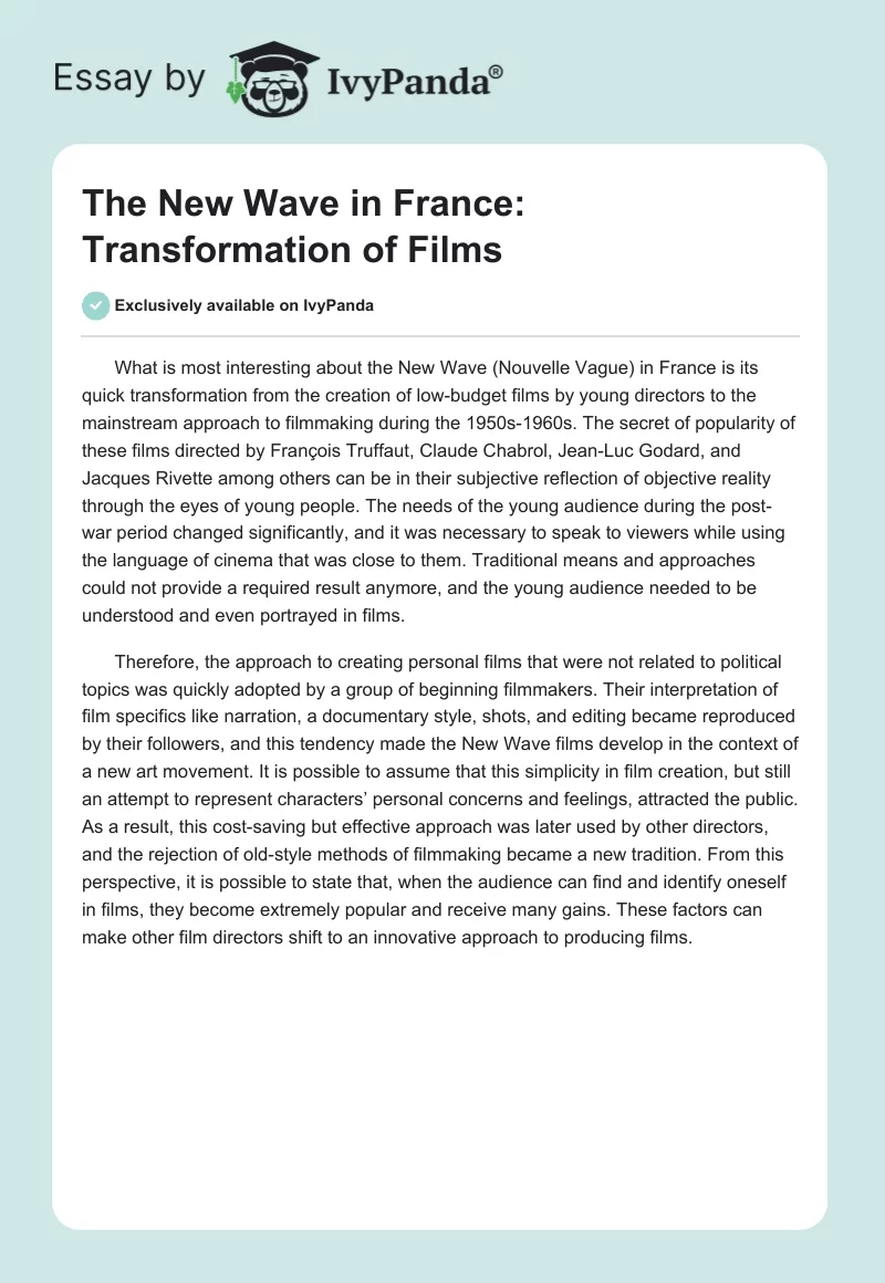 The New Wave in France: Transformation of Films. Page 1