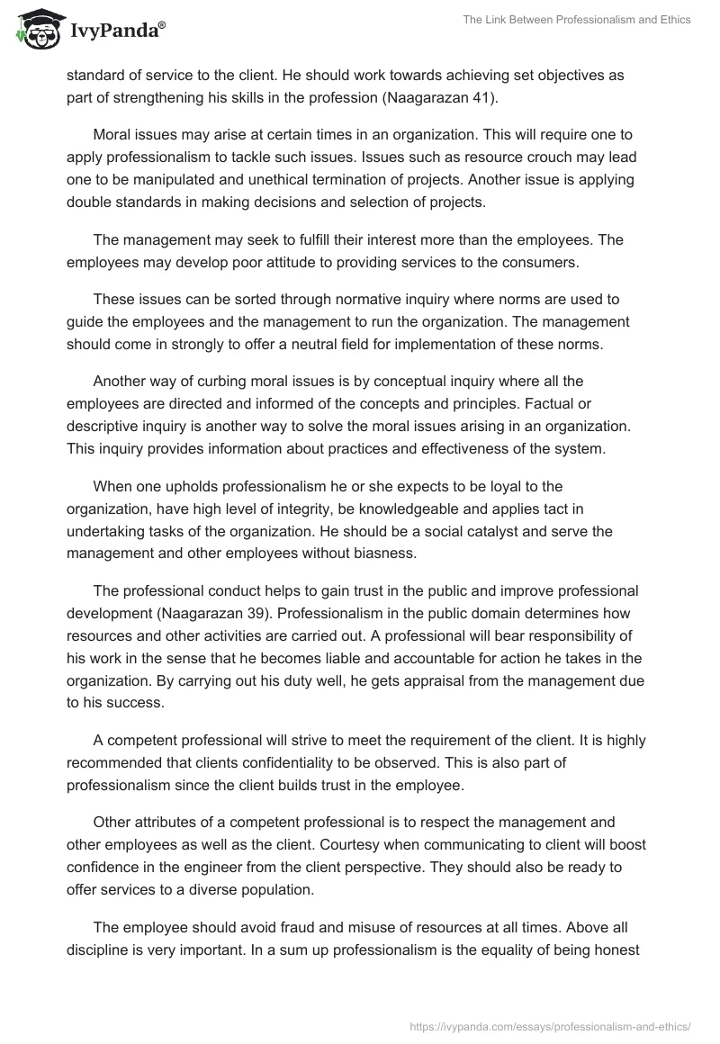 The Link Between Professionalism and Ethics. Page 2