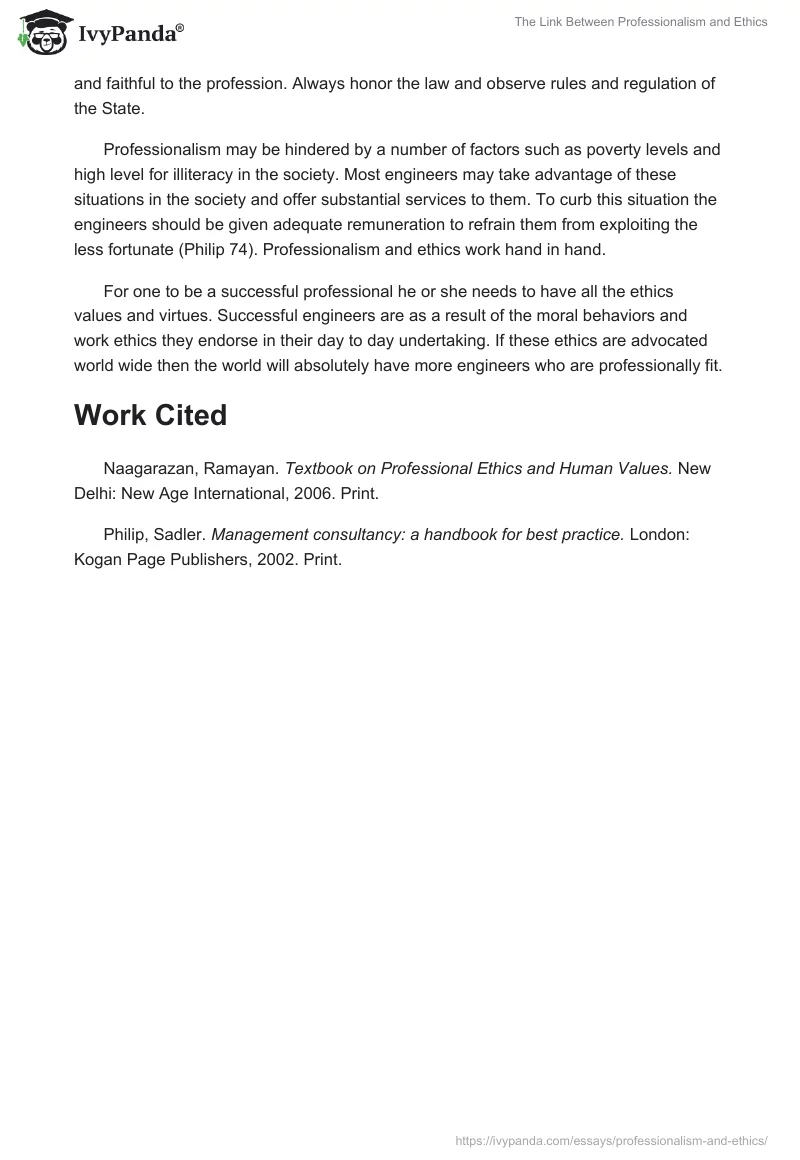 The Link Between Professionalism and Ethics. Page 3