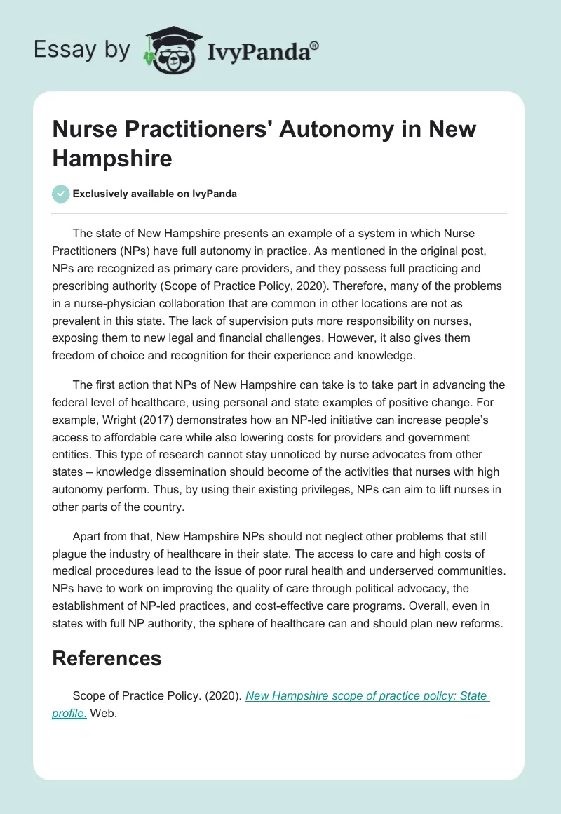 Nurse Practitioners' Autonomy in New Hampshire. Page 1