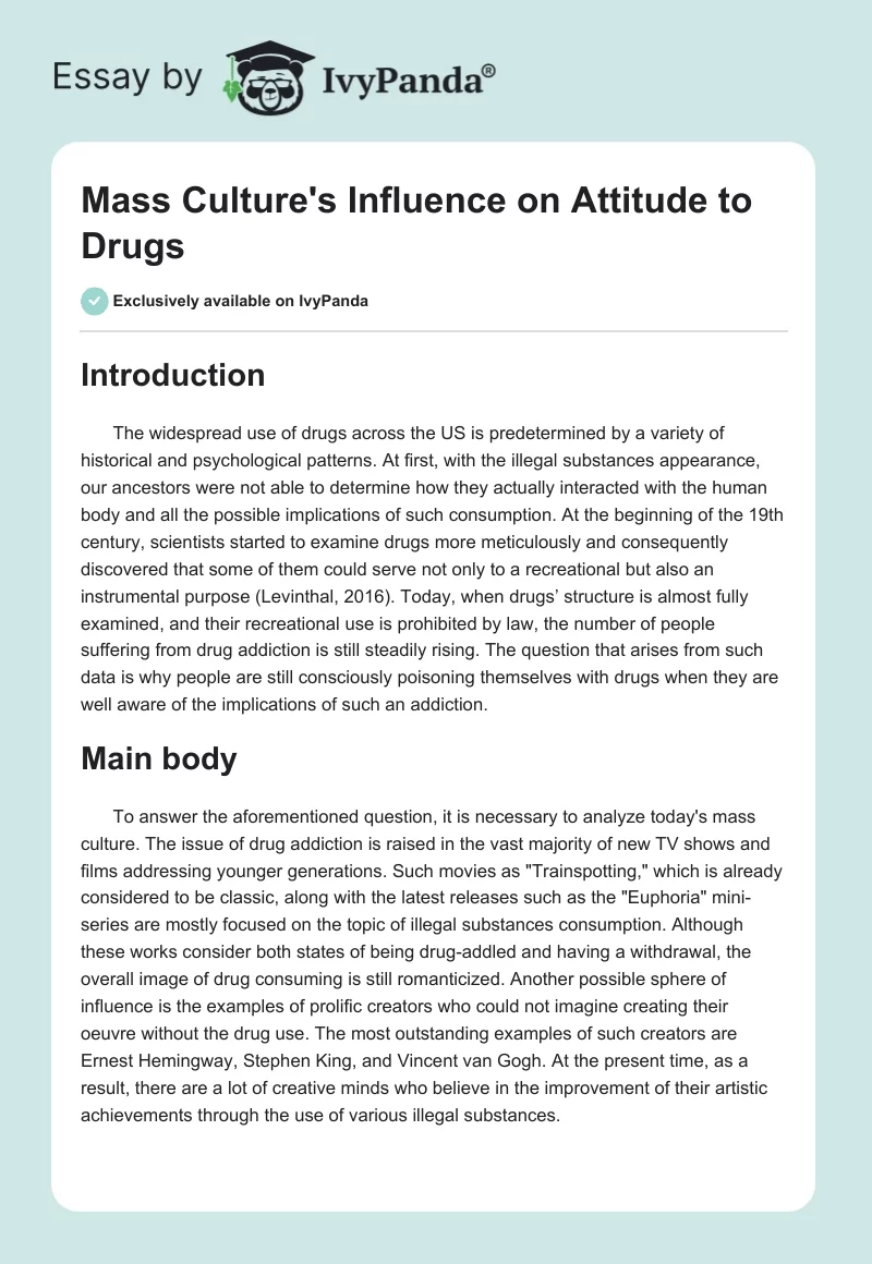 Mass Culture's Influence on Attitude to Drugs. Page 1