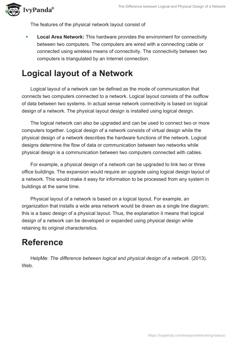 The Difference between Logical and Physical Design of a Network. Page 2