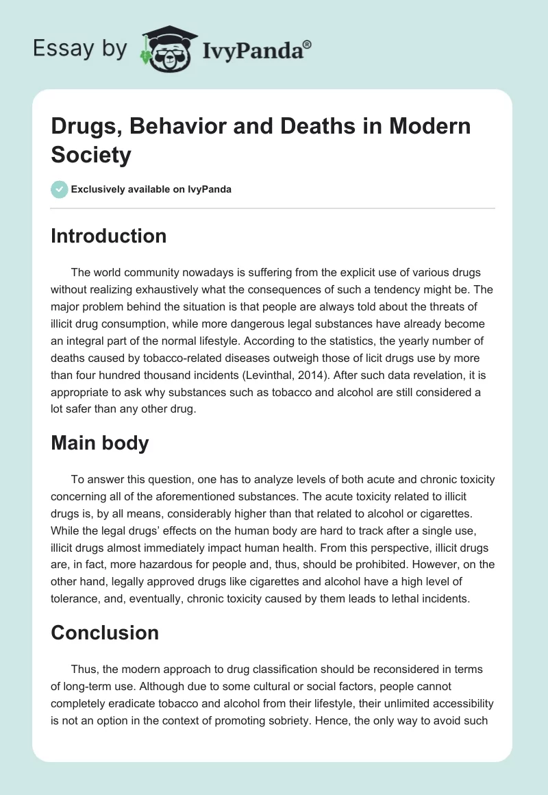 Drugs, Behavior and Deaths in Modern Society. Page 1