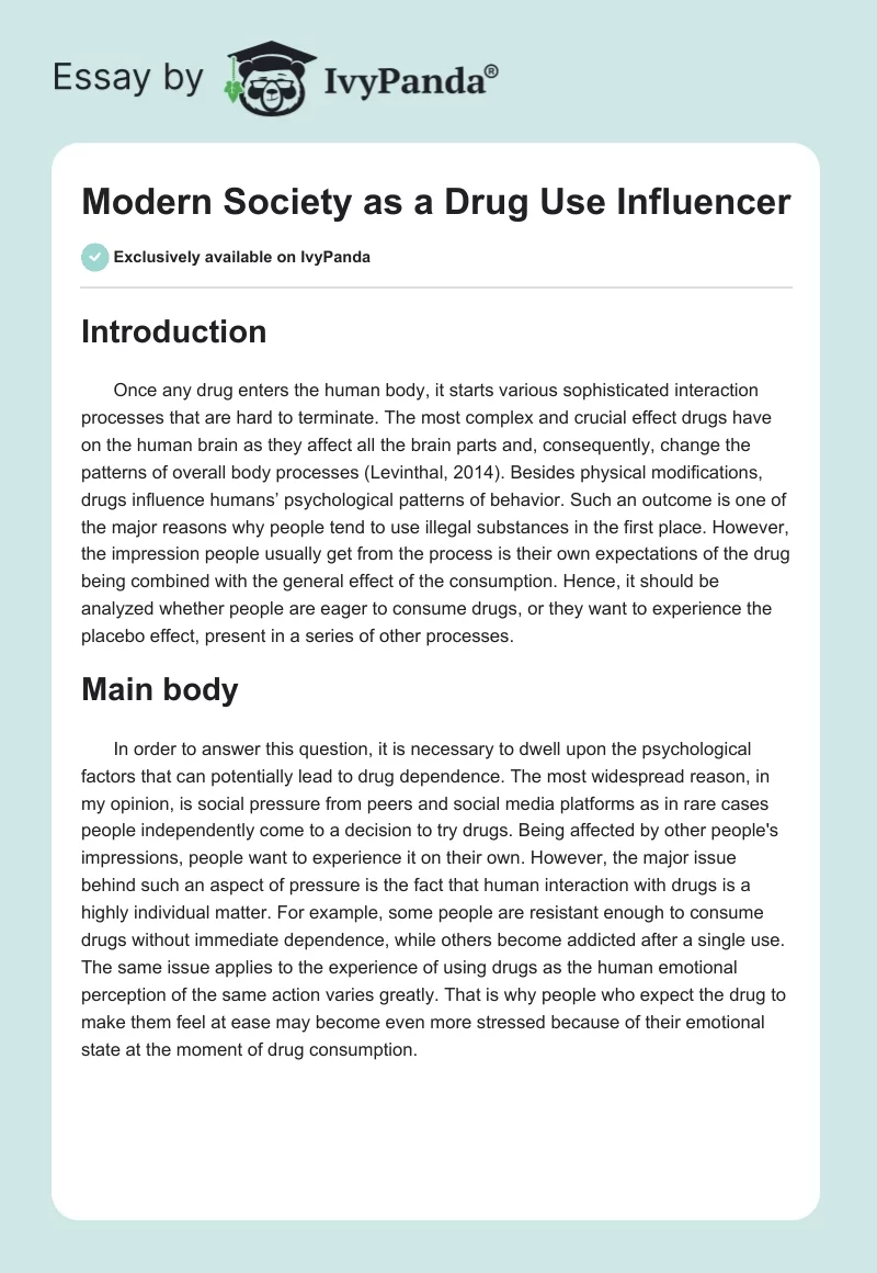 Modern Society as a Drug Use Influencer. Page 1