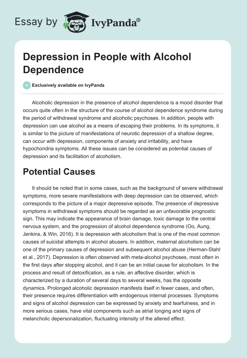 Depression in People With Alcohol Dependence. Page 1