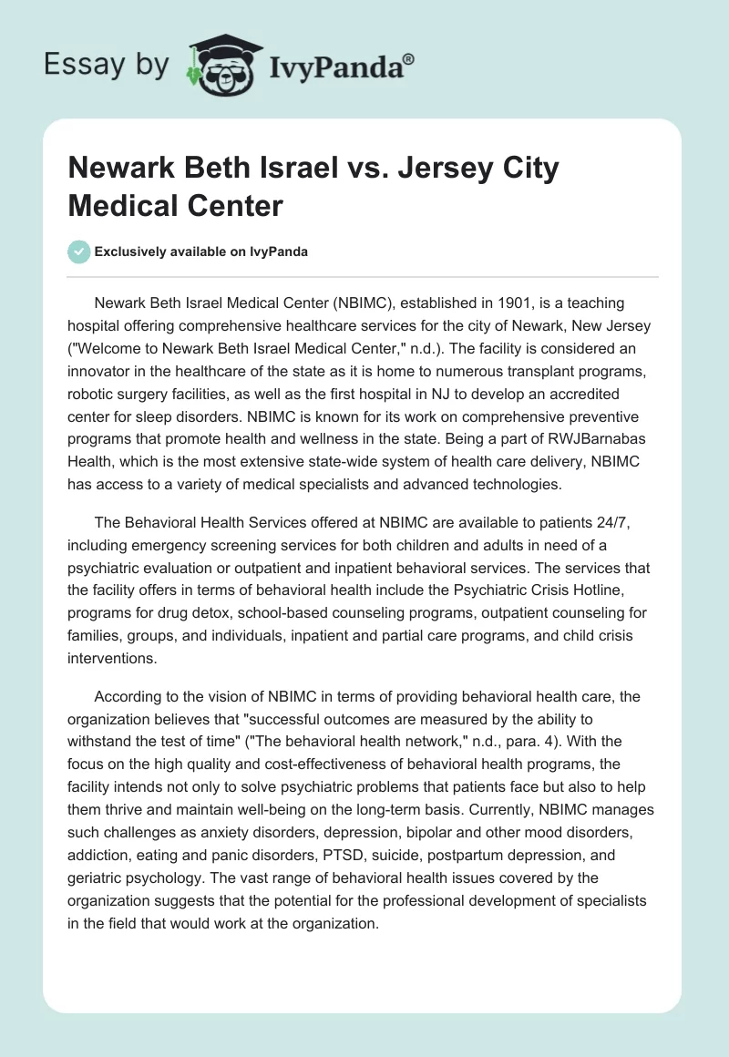 Newark Beth Israel vs. Jersey City Medical Center. Page 1