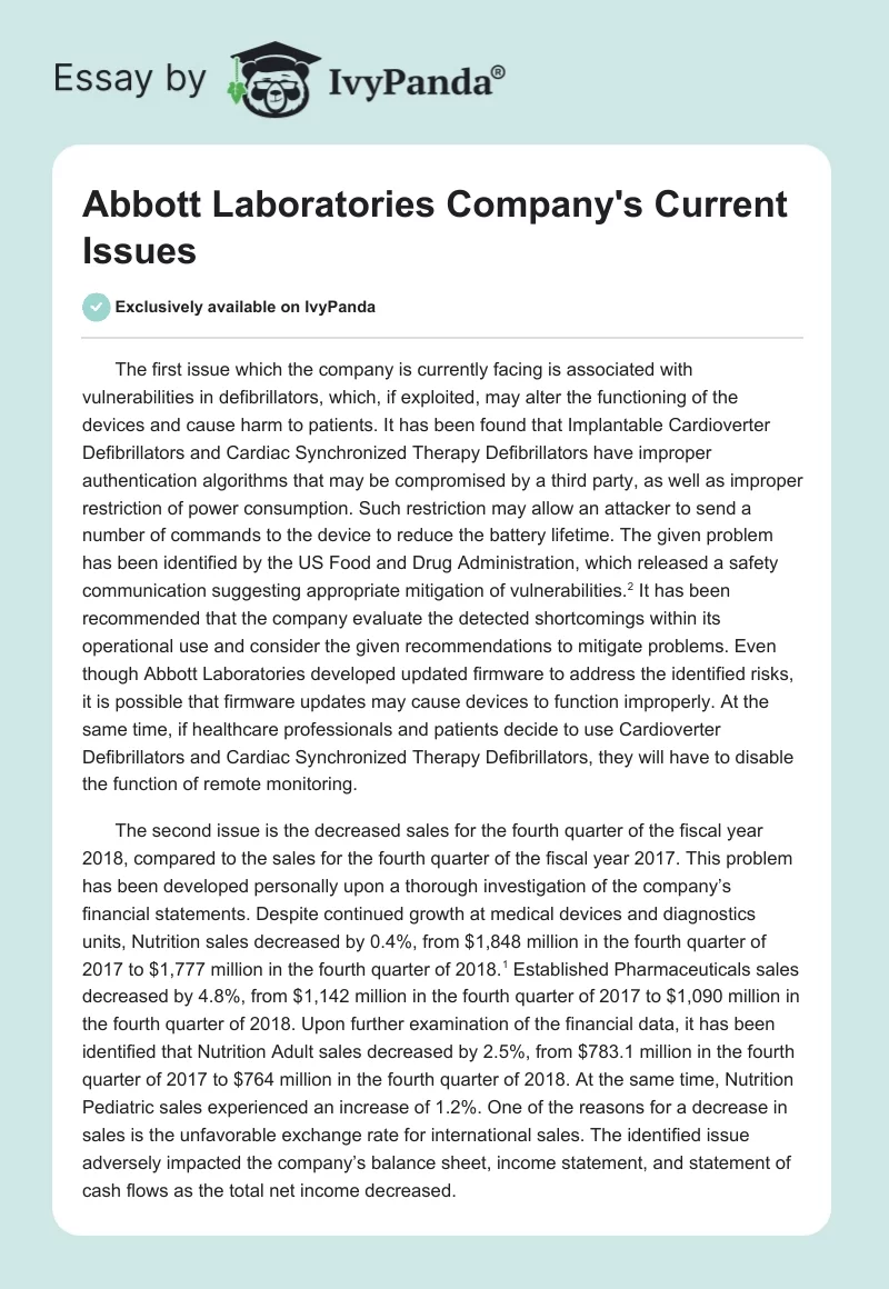 Abbott Laboratories Company's Current Issues. Page 1