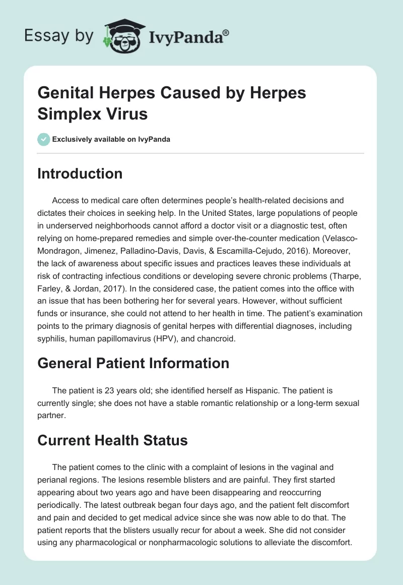 Genital Herpes Caused by Herpes Simplex Virus. Page 1