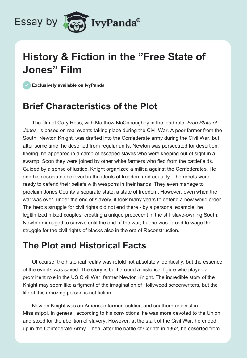 History & Fiction in the ”Free State of Jones” Film. Page 1