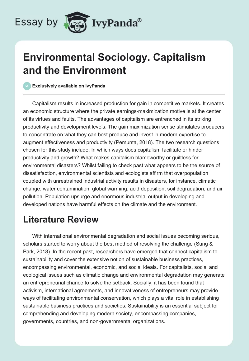 Environmental Sociology. Capitalism and the Environment. Page 1