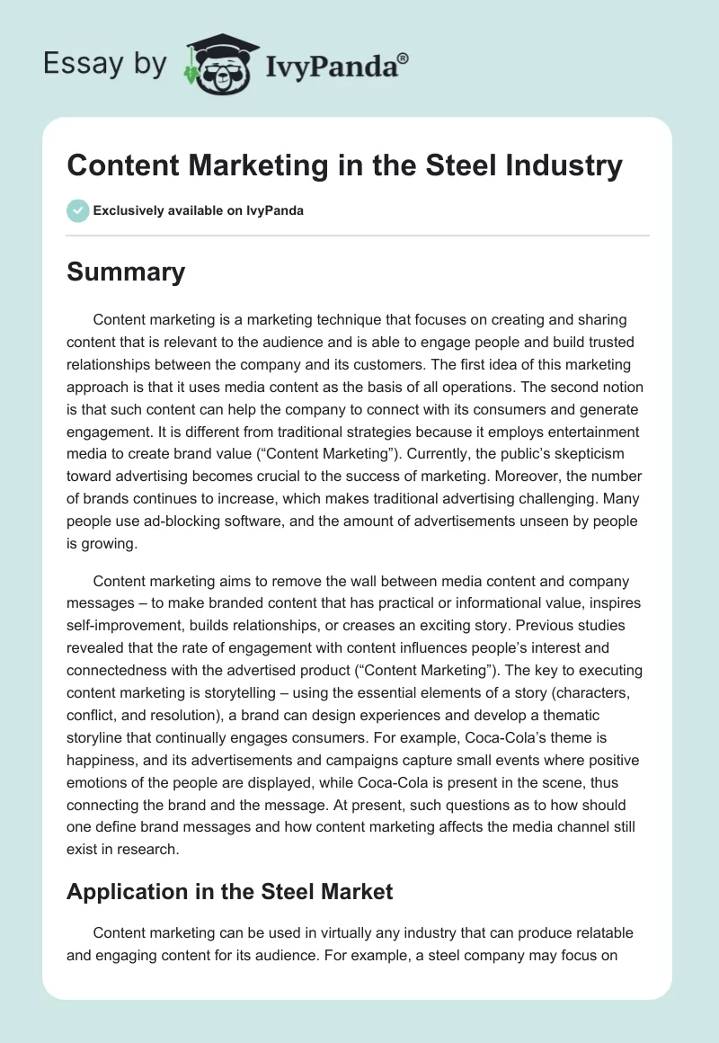 Content Marketing in the Steel Industry. Page 1