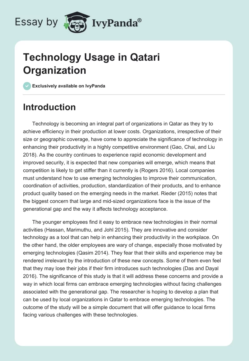 Technology Usage in Qatari Organization. Page 1