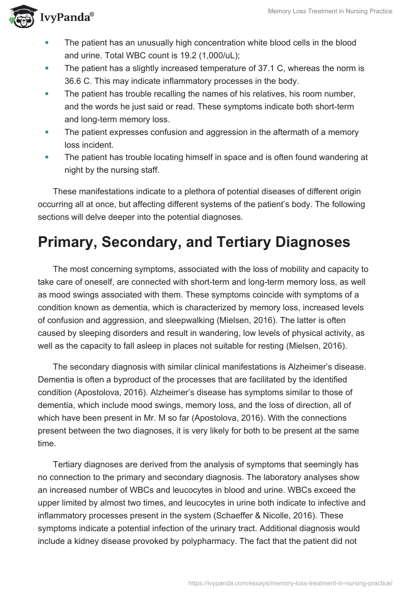 Memory Loss Treatment in Nursing Practice. Page 2