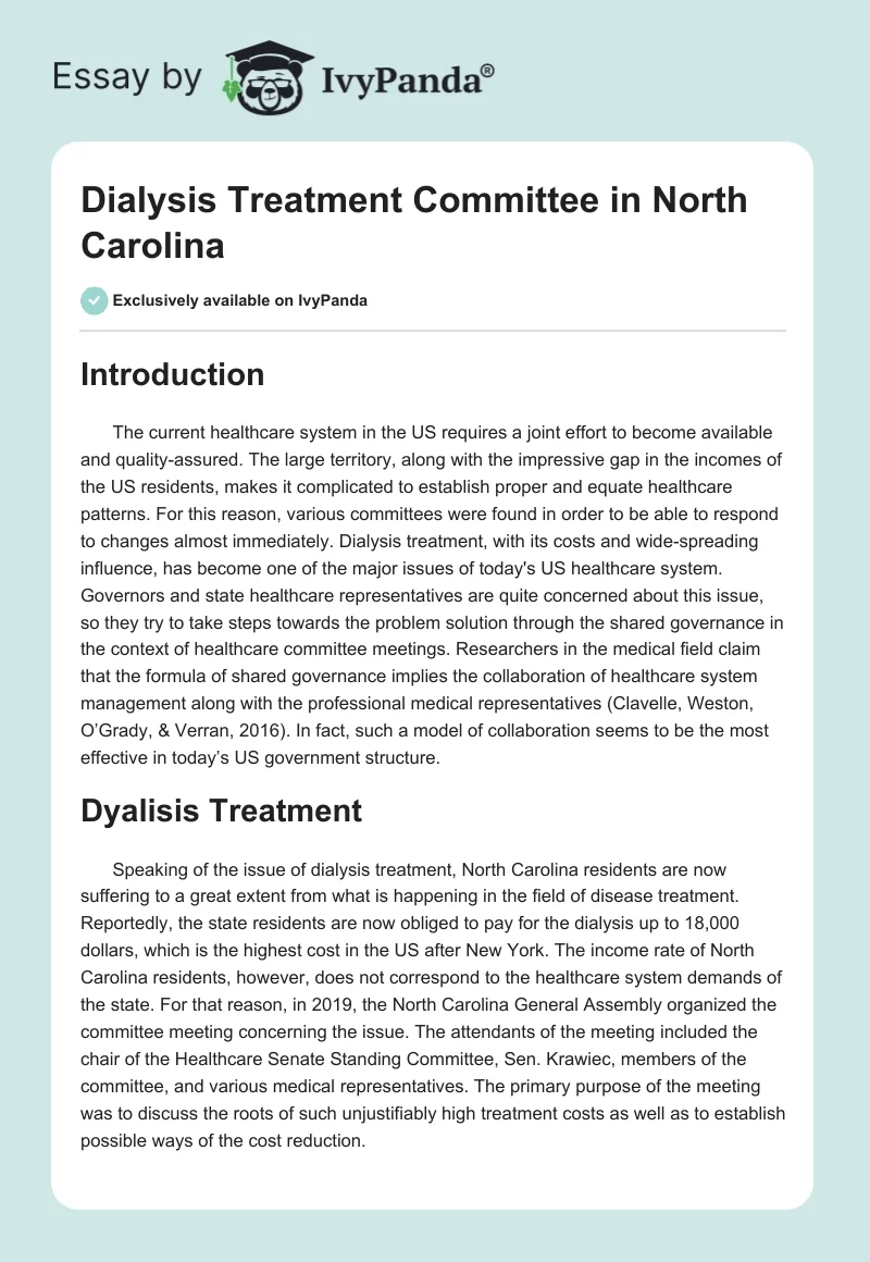 Dialysis Treatment Committee in North Carolina. Page 1