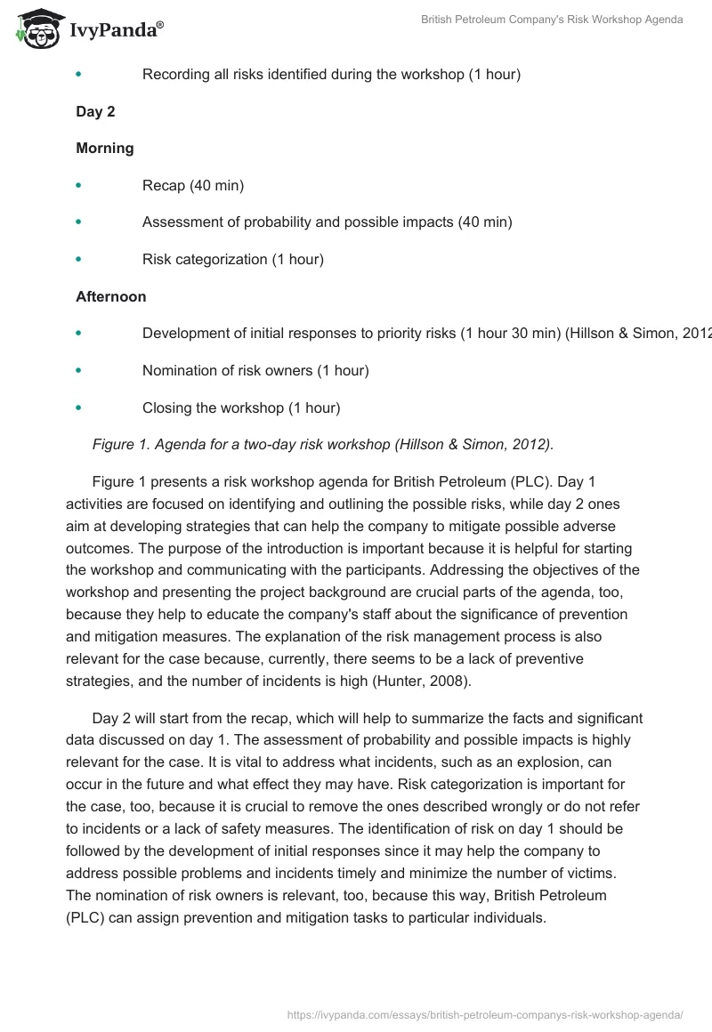 British Petroleum Company's Risk Workshop Agenda. Page 2