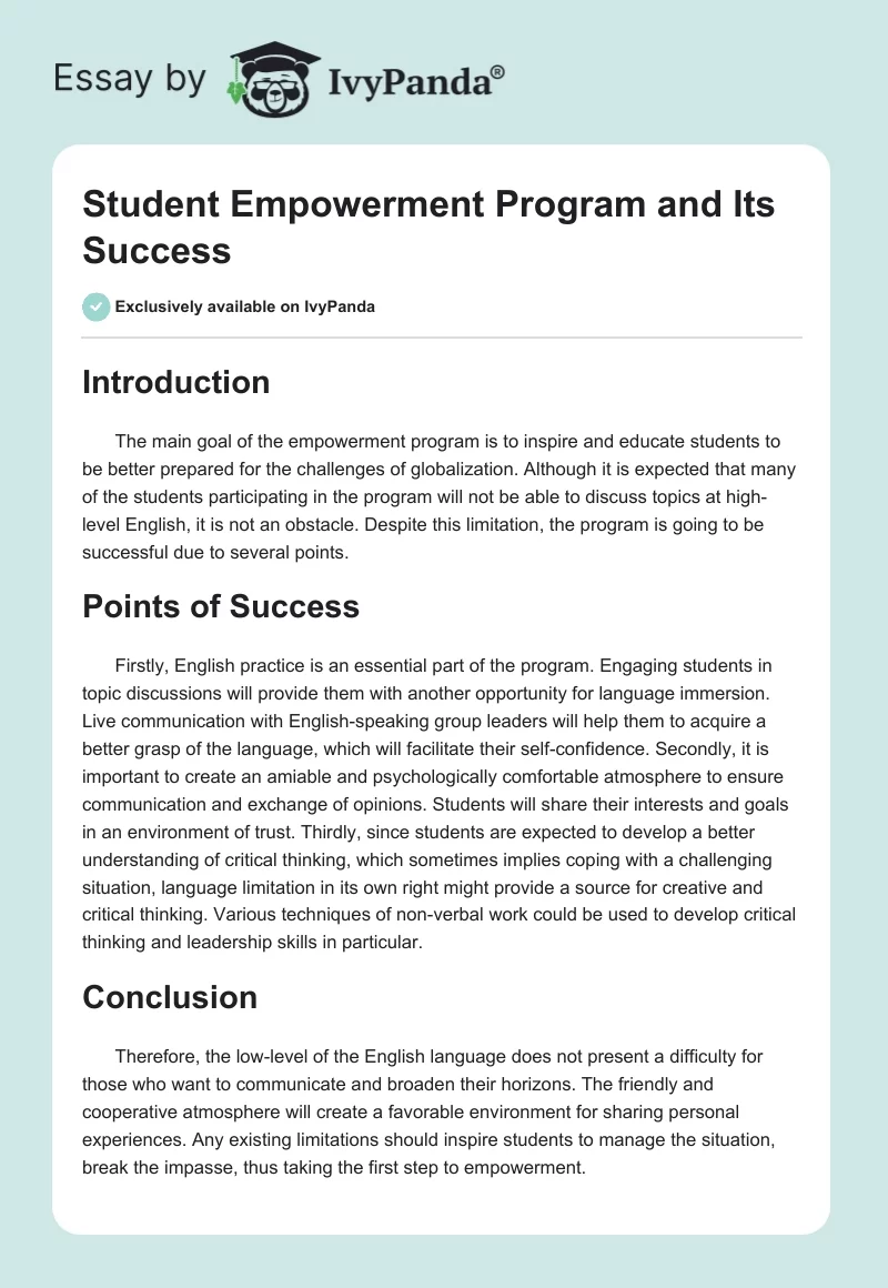 Student Empowerment Program and Its Success. Page 1