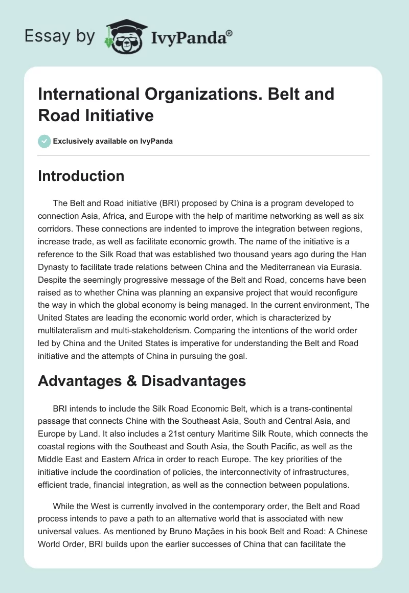 International Organizations. Belt and Road Initiative. Page 1