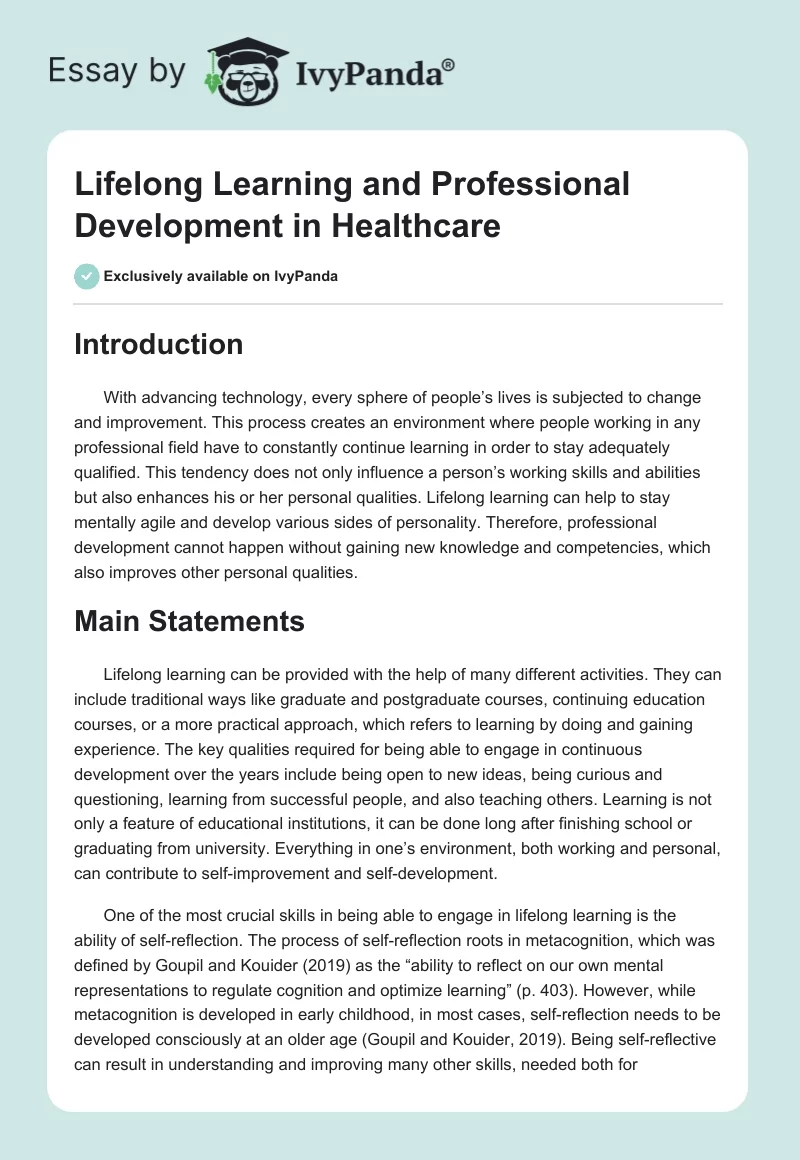 Lifelong Learning and Professional Development in Healthcare. Page 1