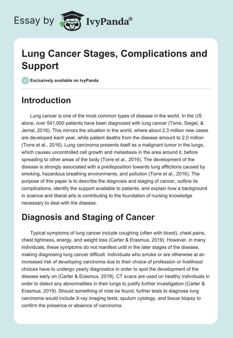 Lung Cancer Stages, Complications, and Support. Page 1