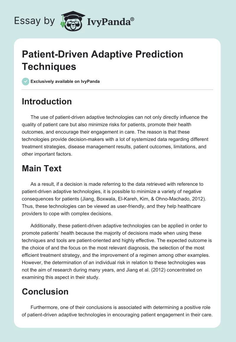 Patient-Driven Adaptive Prediction Techniques. Page 1