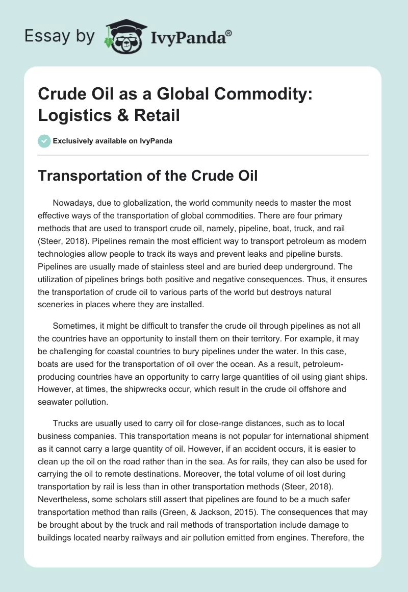 Crude Oil as a Global Commodity: Logistics & Retail. Page 1