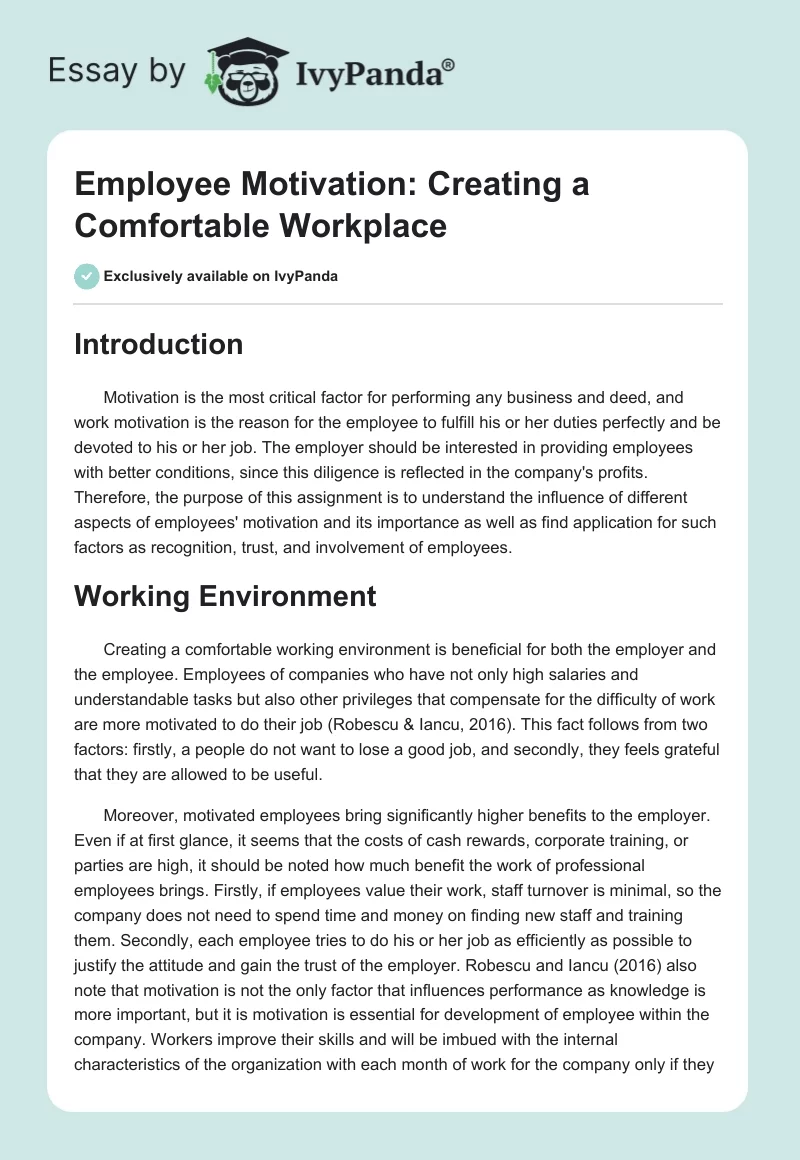 Employee Motivation: Creating a Comfortable Workplace. Page 1