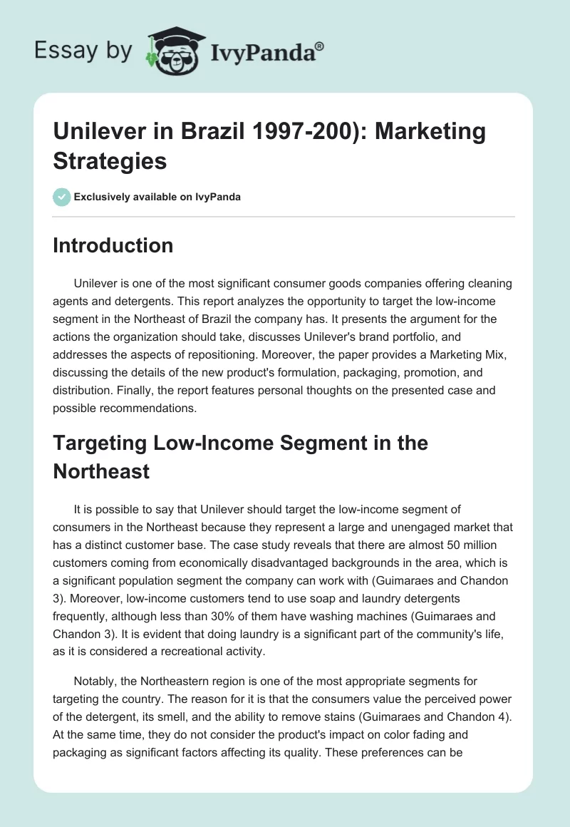 Unilever in Brazil 1997-200: Marketing Strategies. Page 1