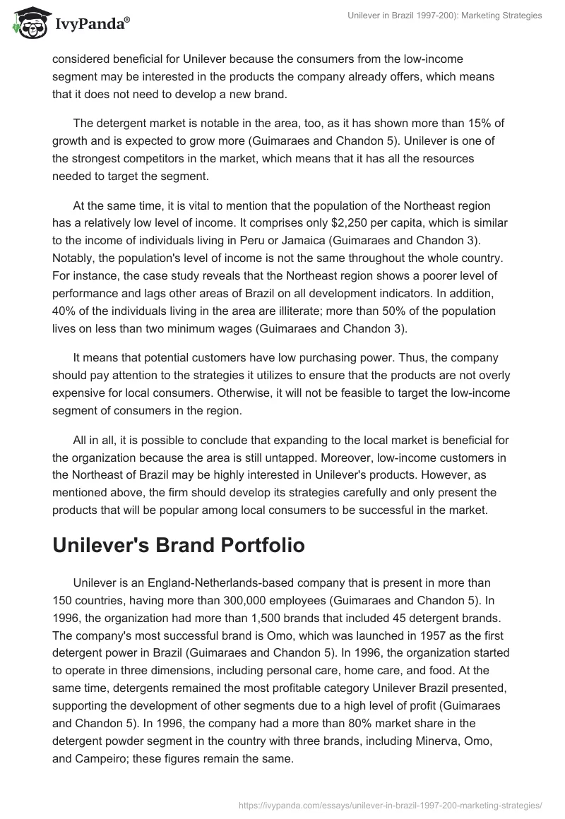 Unilever in Brazil 1997-200: Marketing Strategies. Page 2