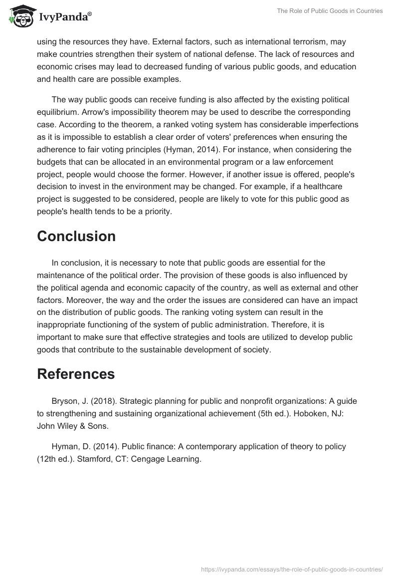 The Role of Public Goods in Countries. Page 2